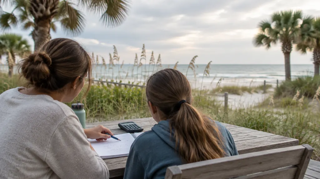 A tutor helping a student with math at a table in North Myrtle Beach, SC