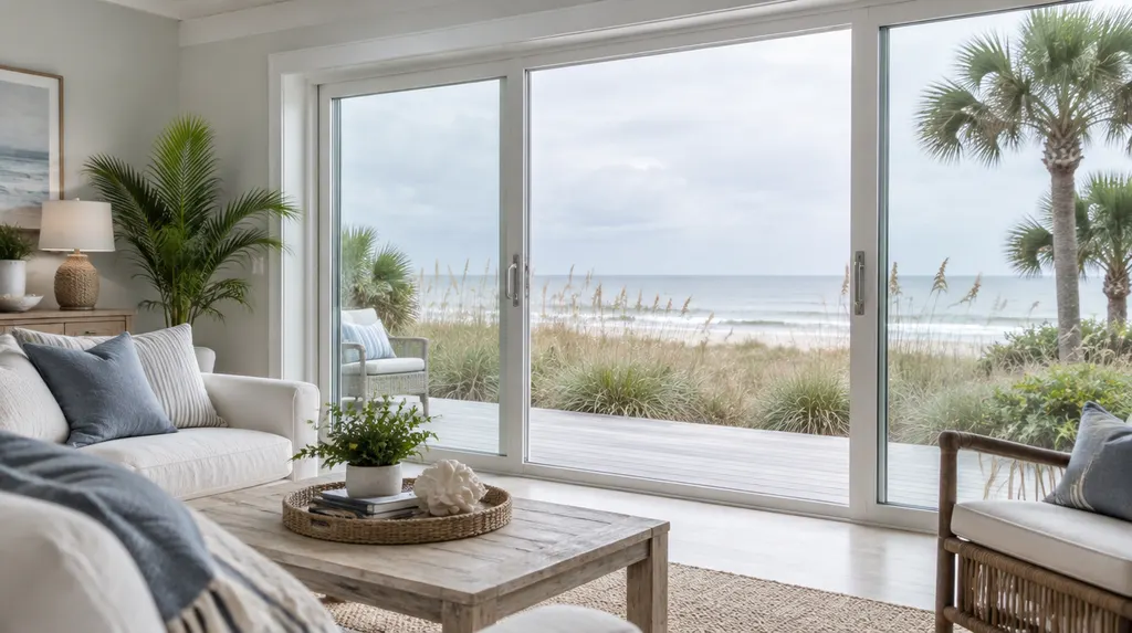 A bright room with new sliding patio doors in North Myrtle Beach, SC