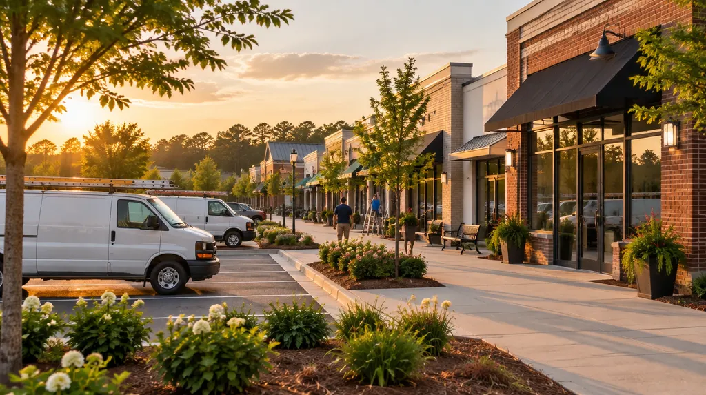 Local businesses along a street in Rock Hill, South Carolina
