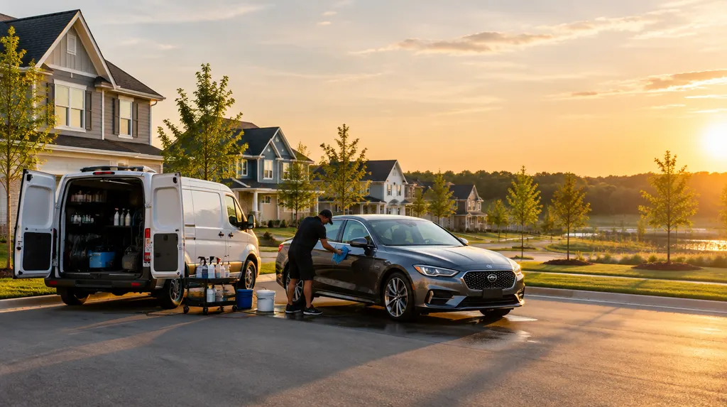 A mobile detailing van parked beside a gleaming sedan in Rock Hill, SC