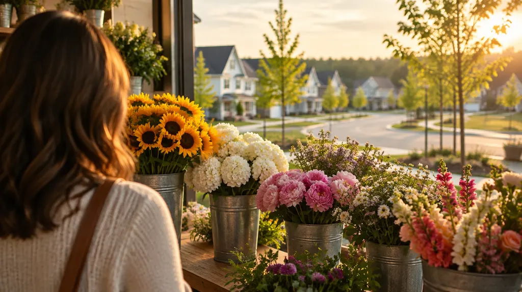 Buckets of fresh flowers in a shop in Rock Hill, SC