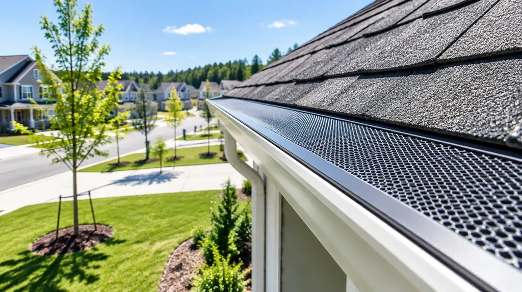Close-up of new gutter guards on a roofline in Rock Hill, SC