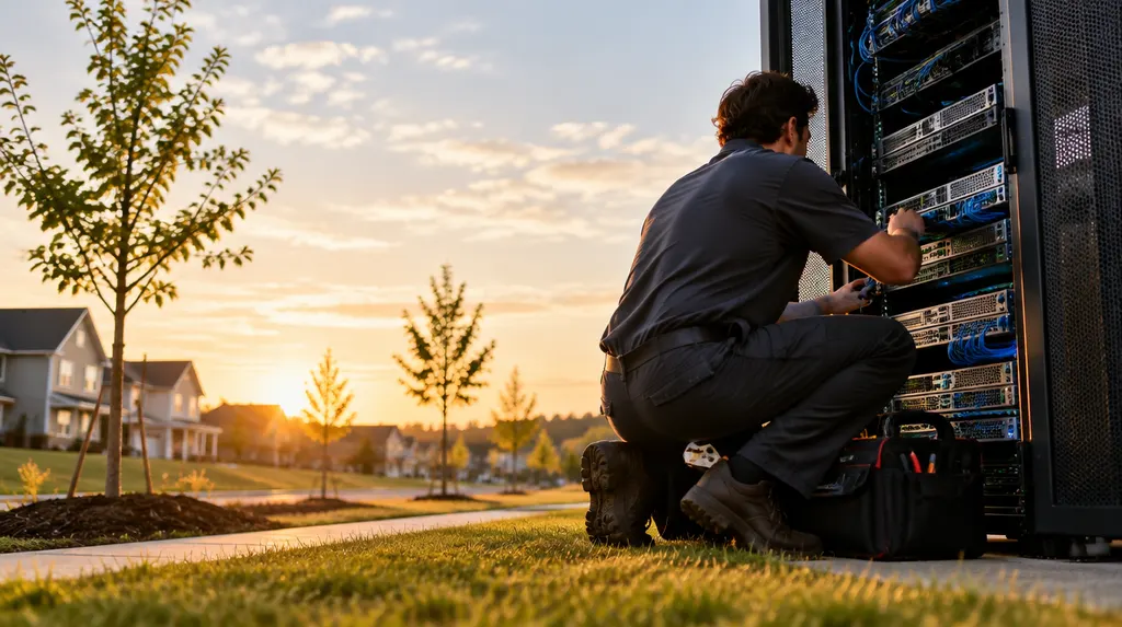 An IT technician working on a server rack in Rock Hill, SC