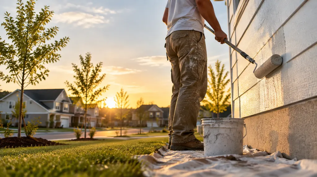 A painter rolling fresh paint on an exterior wall in Rock Hill, SC