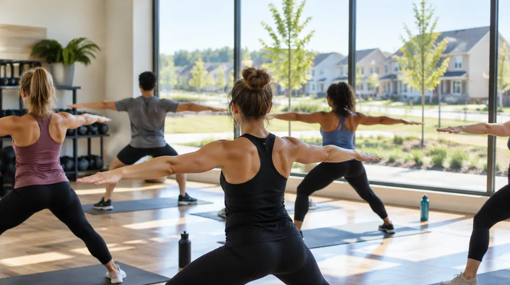 A group fitness class in a studio in Rock Hill, SC