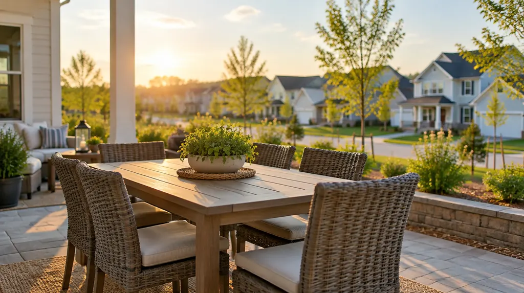 A patio dining area at golden hour in Rock Hill, SC