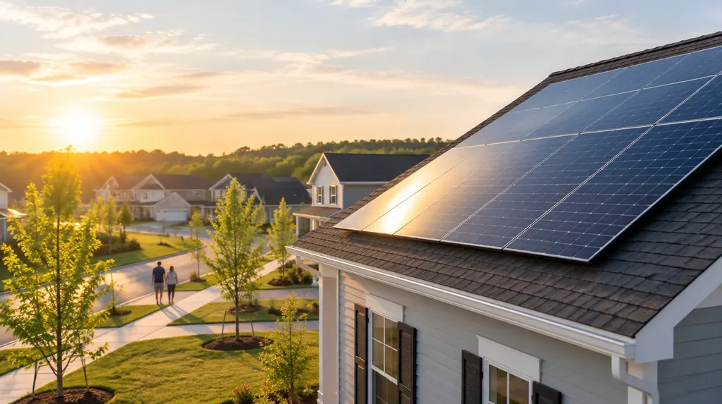 A roof of solar panels at golden hour in Rock Hill, SC
