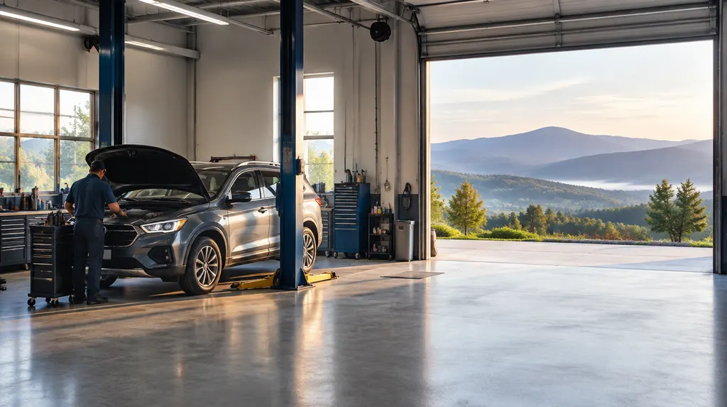 A clean auto shop service bay with a car inside in Simpsonville, SC