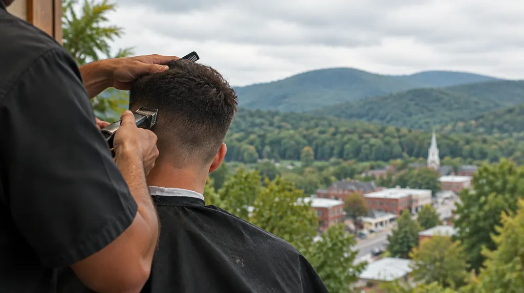 A barber trimming a fade with clippers in Simpsonville, SC