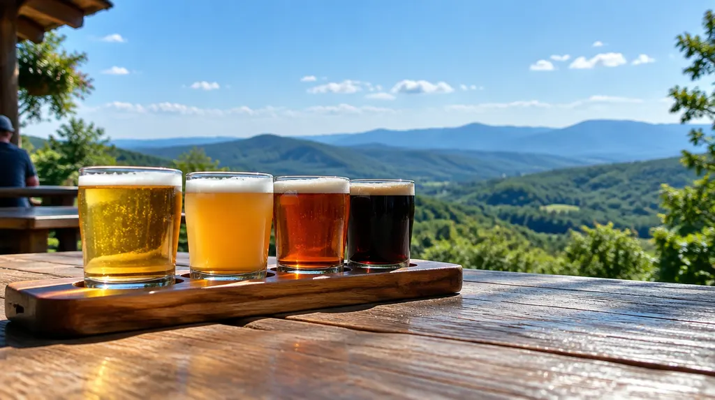 A flight of beers on a wooden board in Simpsonville, SC
