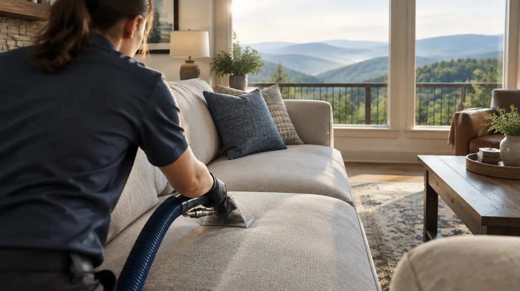 Upholstery cleaning on a living room sofa in Simpsonville, SC