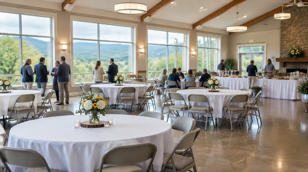 A bright community fellowship hall set for an event in Simpsonville, SC