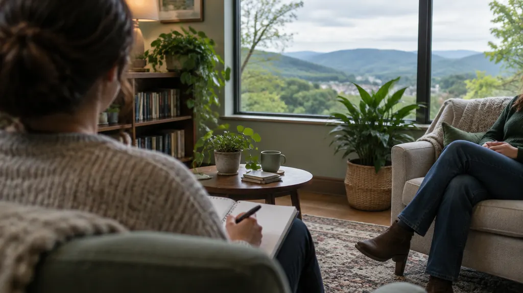 A therapist’s office with plants and a notepad in Simpsonville, SC