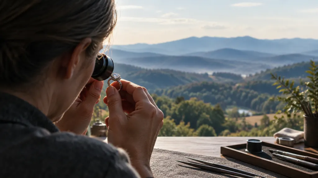A jeweler examining a ring with a loupe in Simpsonville, SC