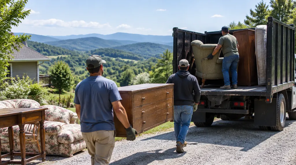 A crew loading old furniture into a junk removal truck in Simpsonville, SC