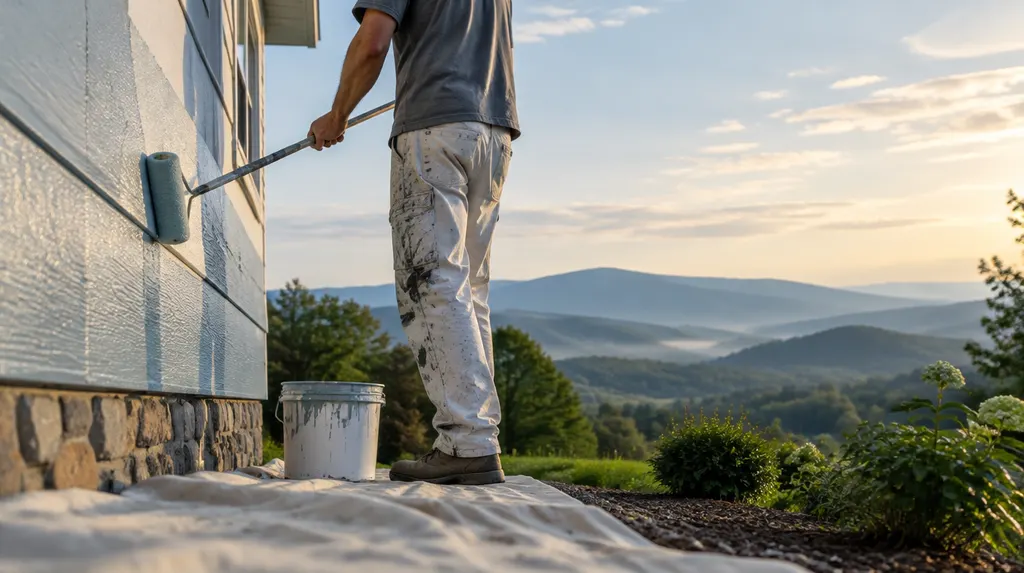 A painter rolling fresh paint on an exterior wall in Simpsonville, SC