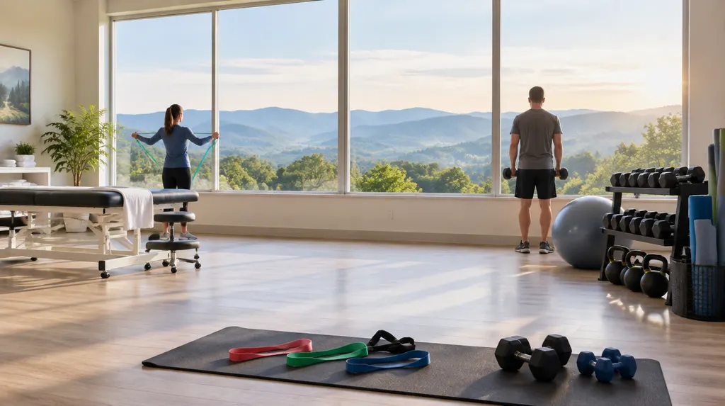Resistance bands and weights in a bright clinic in Simpsonville, SC