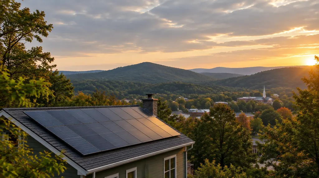 A roof of solar panels at golden hour in Simpsonville, SC