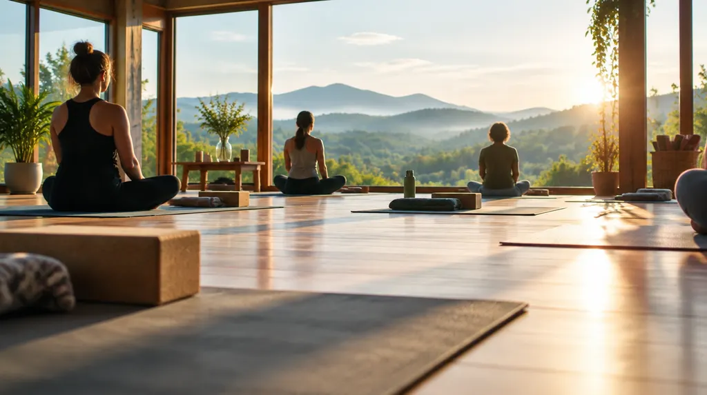 A sunlit yoga studio with mats laid out in Simpsonville, SC