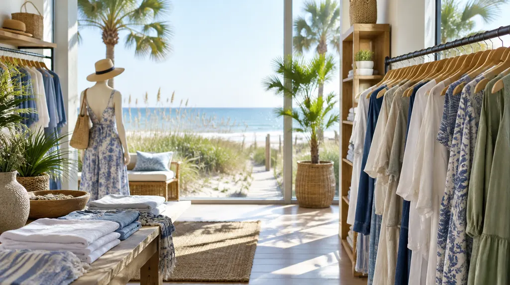 A stylish boutique interior with clothing racks in Socastee, SC
