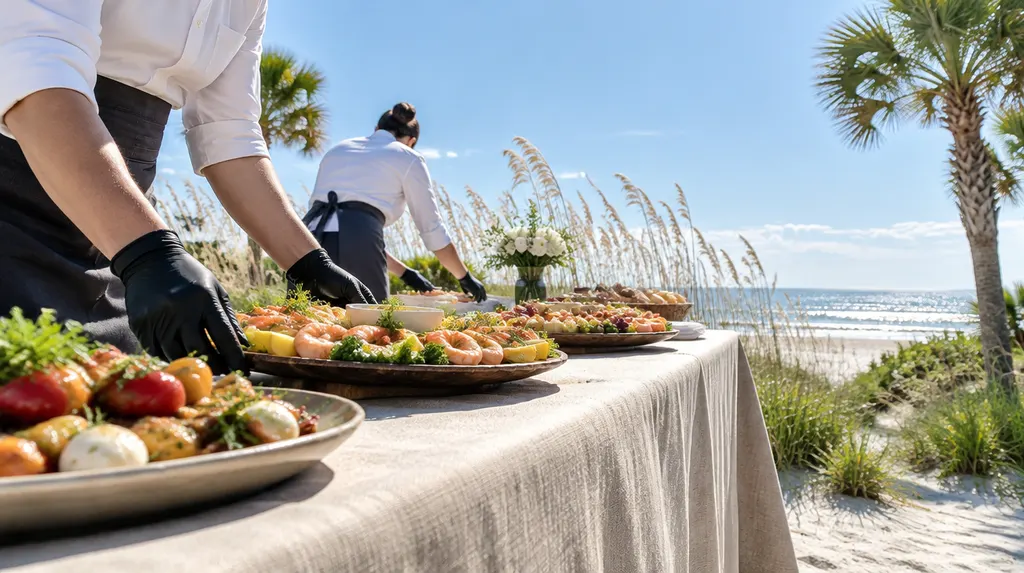 Caterers arranging platters on a table in Socastee, SC