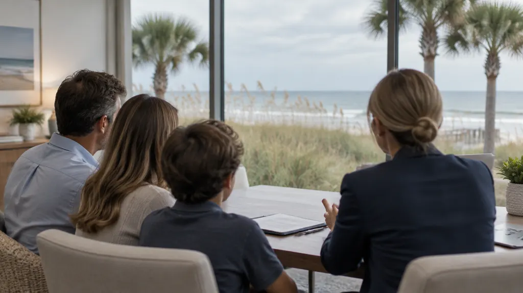 An insurance agent meeting a family in an office in Socastee, SC