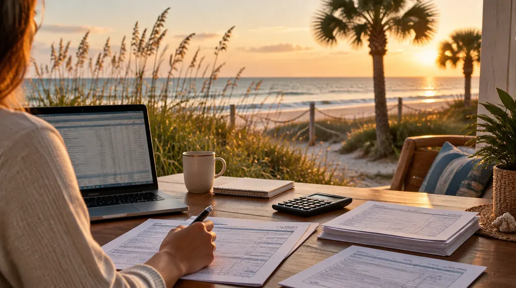 A tax office desk with forms and a laptop in Socastee, SC