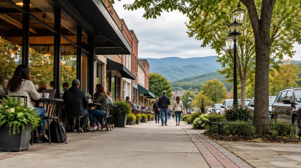 Local businesses along a street in Spartanburg, South Carolina