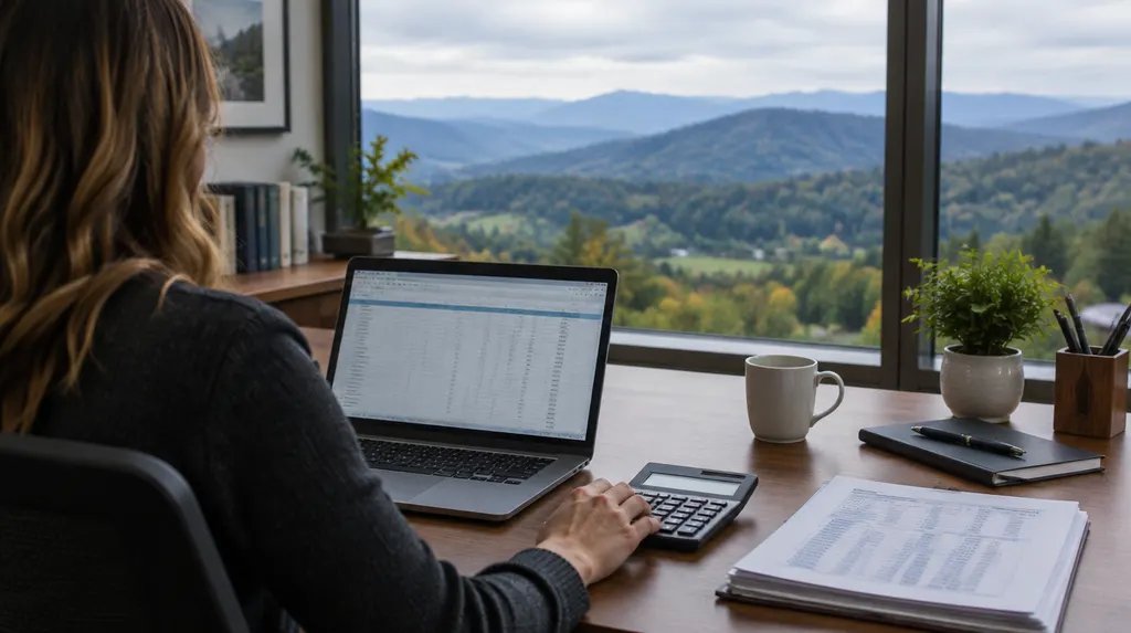 A tidy accounting office with a laptop and calculator in Spartanburg, SC