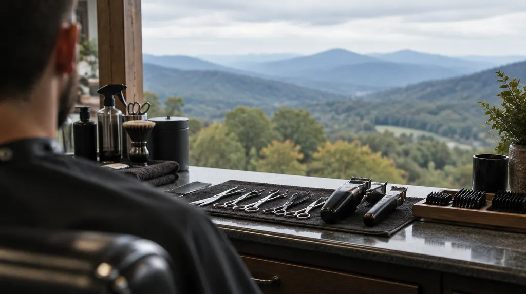 Barber tools laid out on a counter in Spartanburg, SC