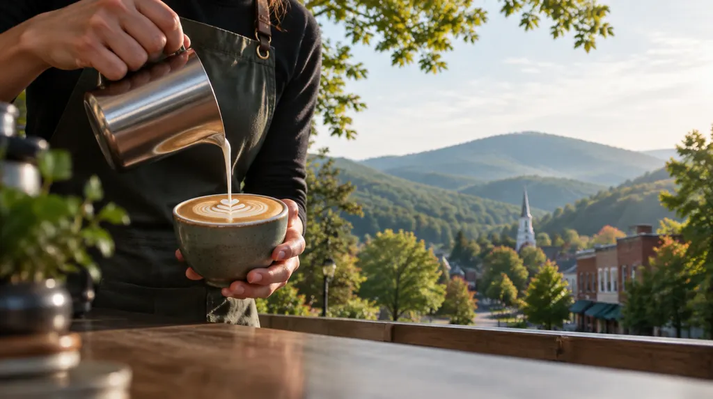 A barista pouring latte art in Spartanburg, SC