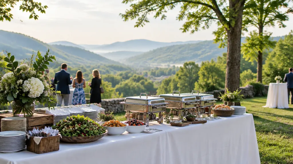 A catering buffet set for an outdoor event in Spartanburg, SC
