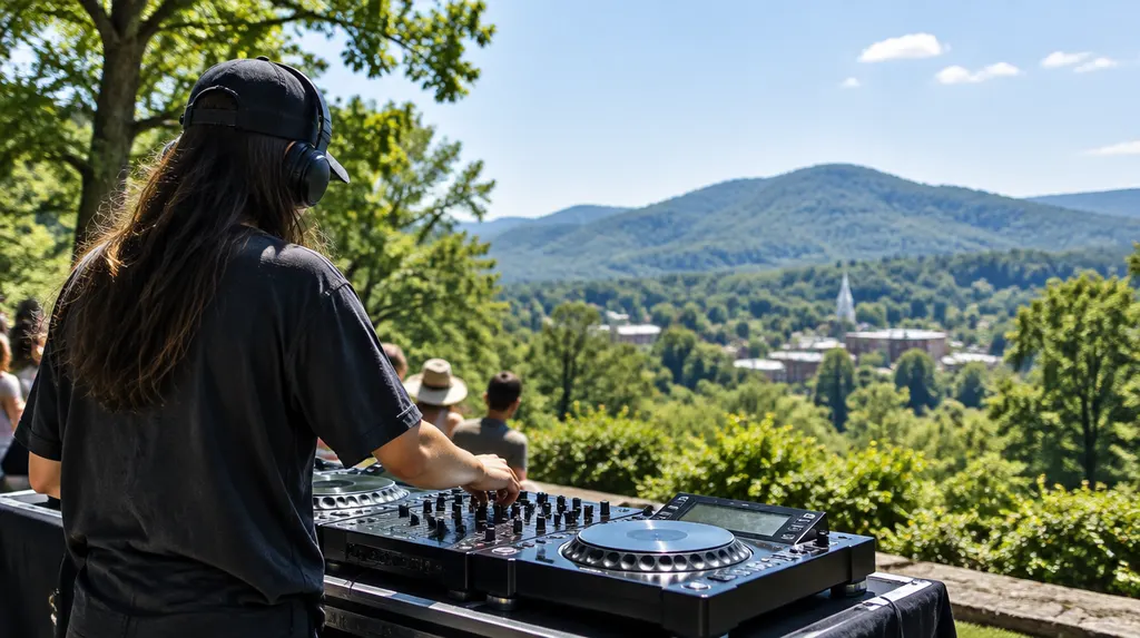 A DJ mixing on decks at an event in Spartanburg, SC