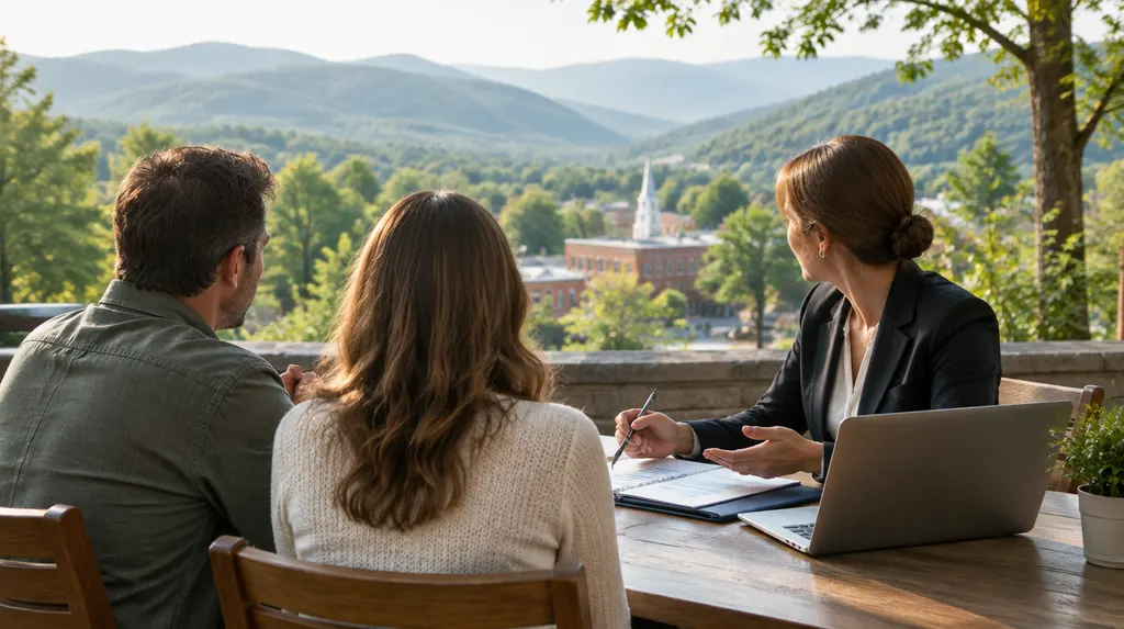 A financial advisor meeting a couple at a table in Spartanburg, SC