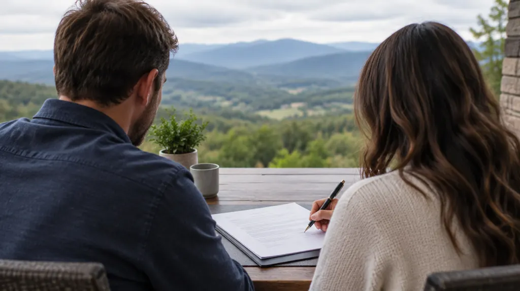 A couple signing loan papers at a table in Spartanburg, SC