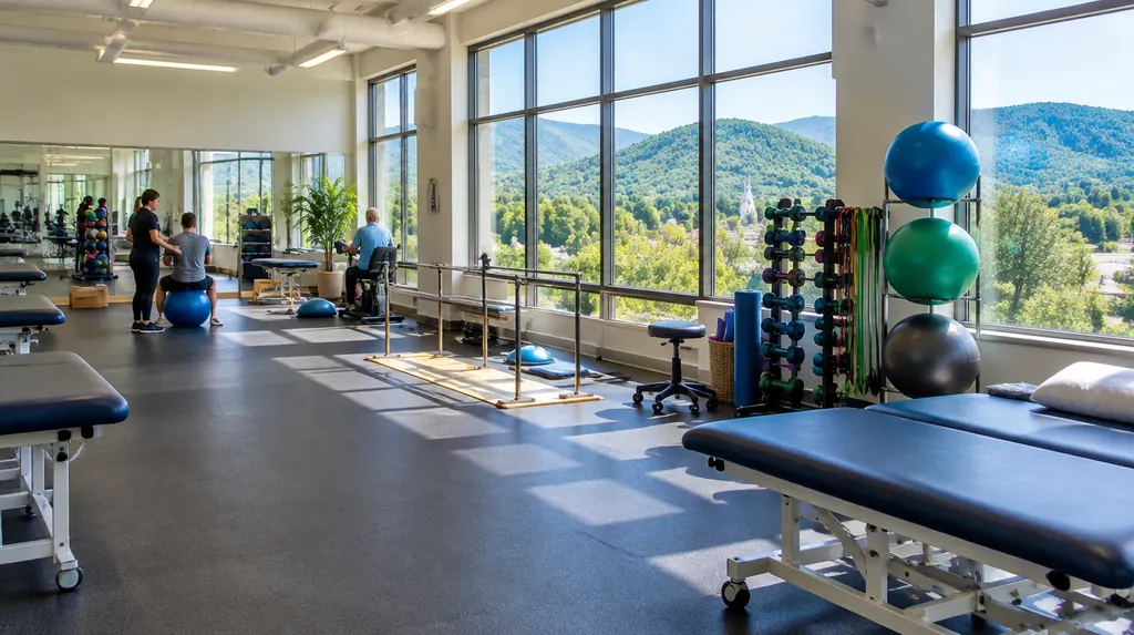 A physical therapy gym with equipment in Spartanburg, SC