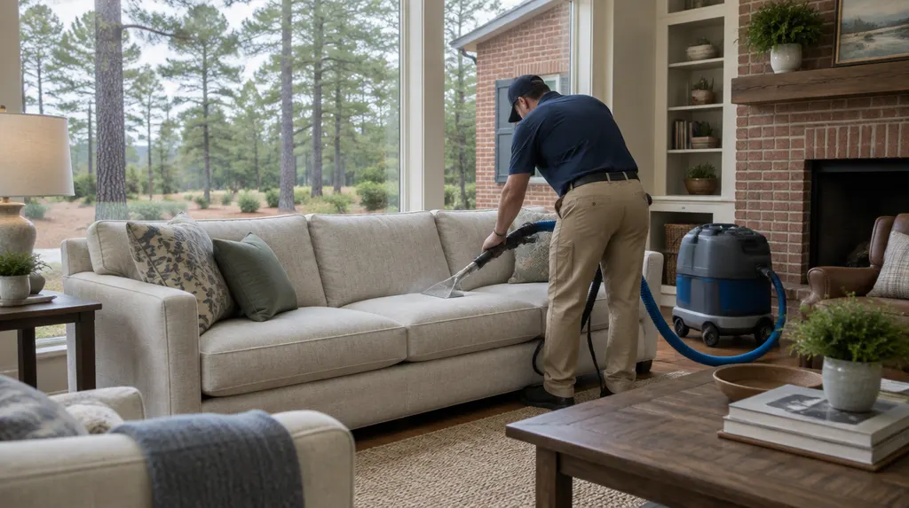 Upholstery cleaning on a living room sofa in St. Andrews, SC