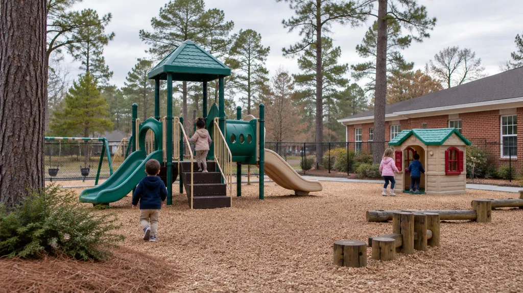 An outdoor playground at a childcare center in St. Andrews, SC