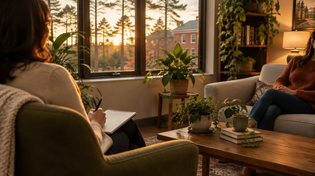 A therapist’s office with plants and a notepad in St. Andrews, SC