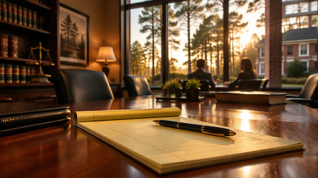 A law office meeting room with a legal pad in St. Andrews, SC