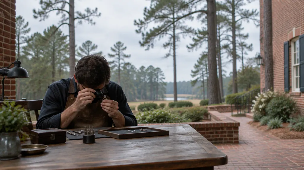 A jeweler examining a ring with a loupe in St. Andrews, SC