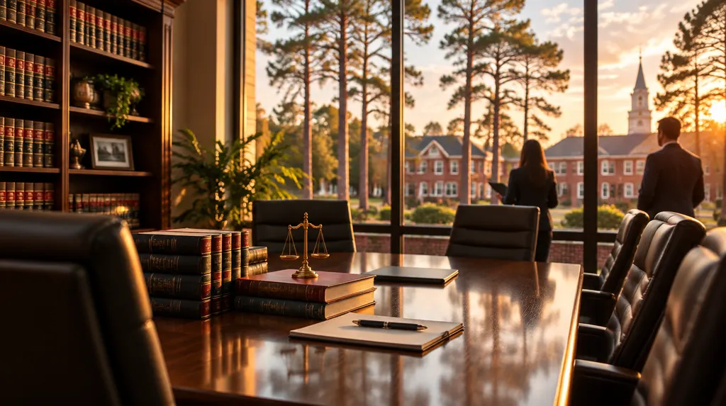 A law firm conference room with legal books in St. Andrews, SC
