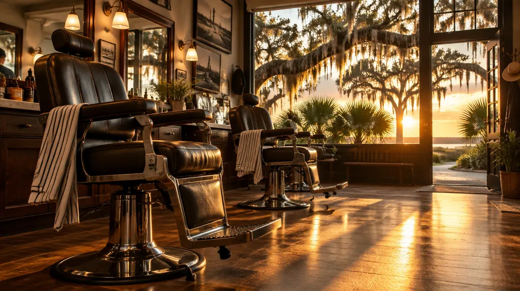 A classic barbershop with leather chairs in Summerville, SC