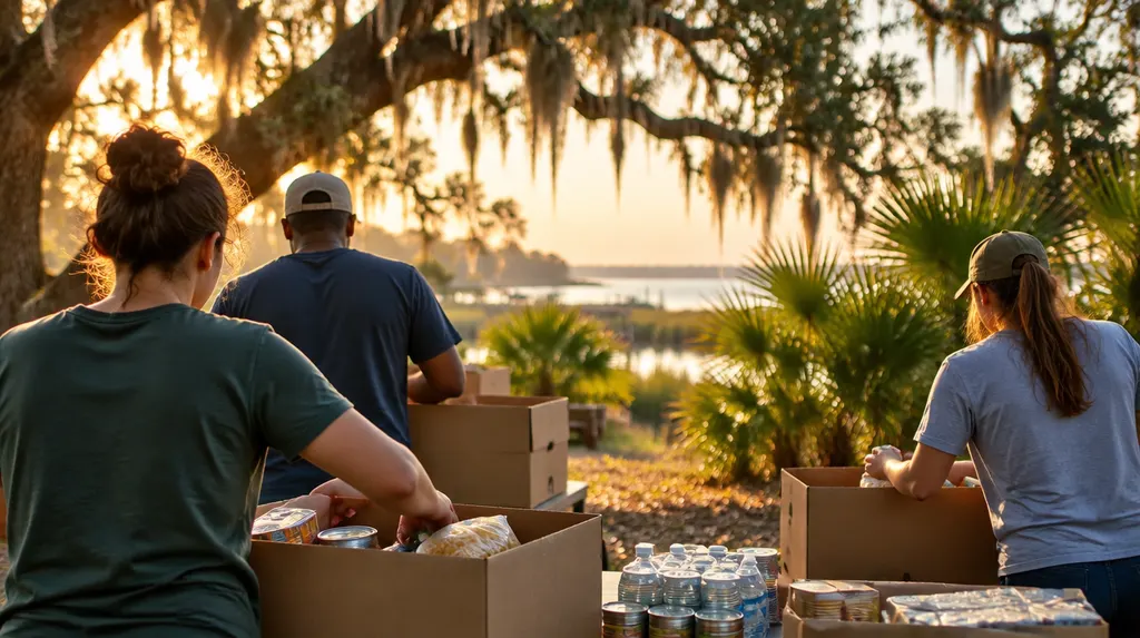 Volunteers packing donation boxes in Summerville, SC