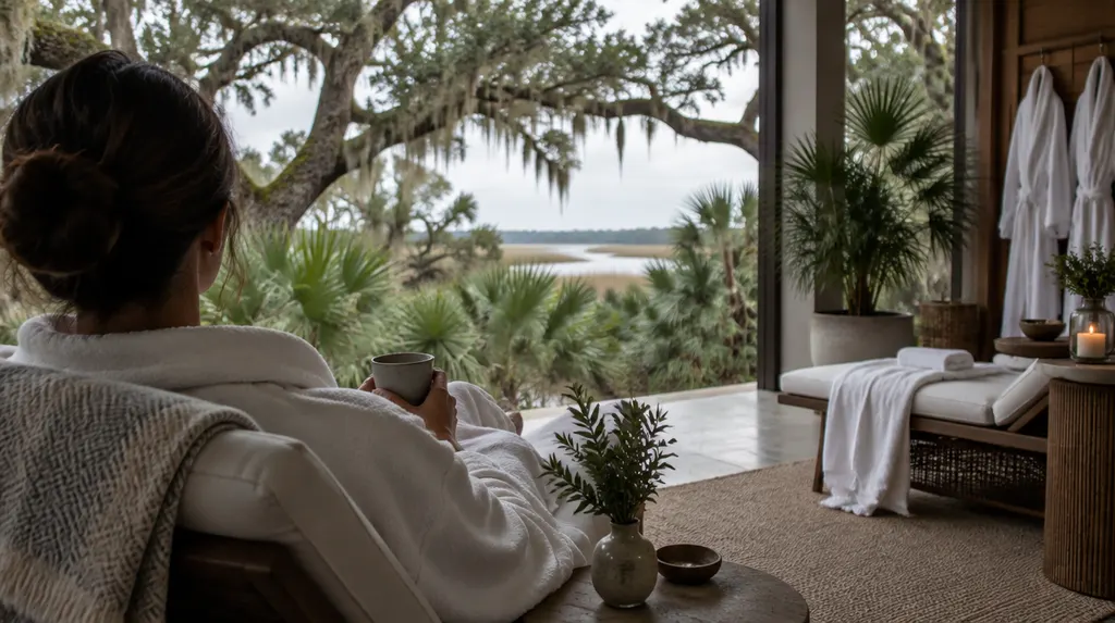 A spa relaxation lounge with robes in Summerville, SC