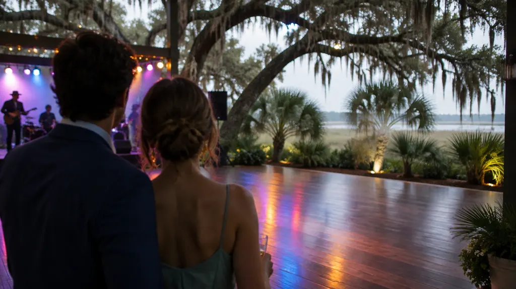 A dance floor with colorful lights in Summerville, SC