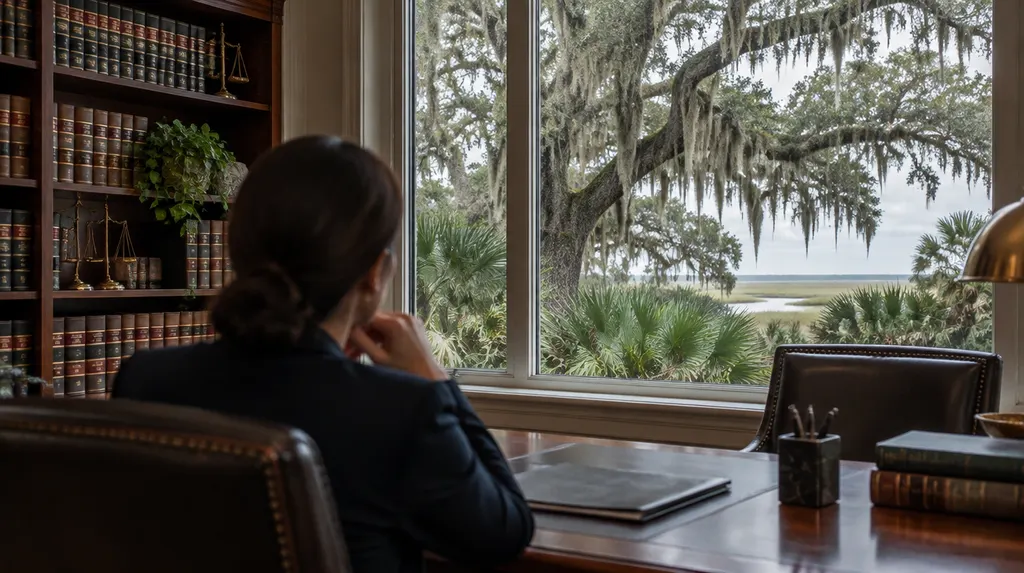 A quiet law office with bookshelves in Summerville, SC