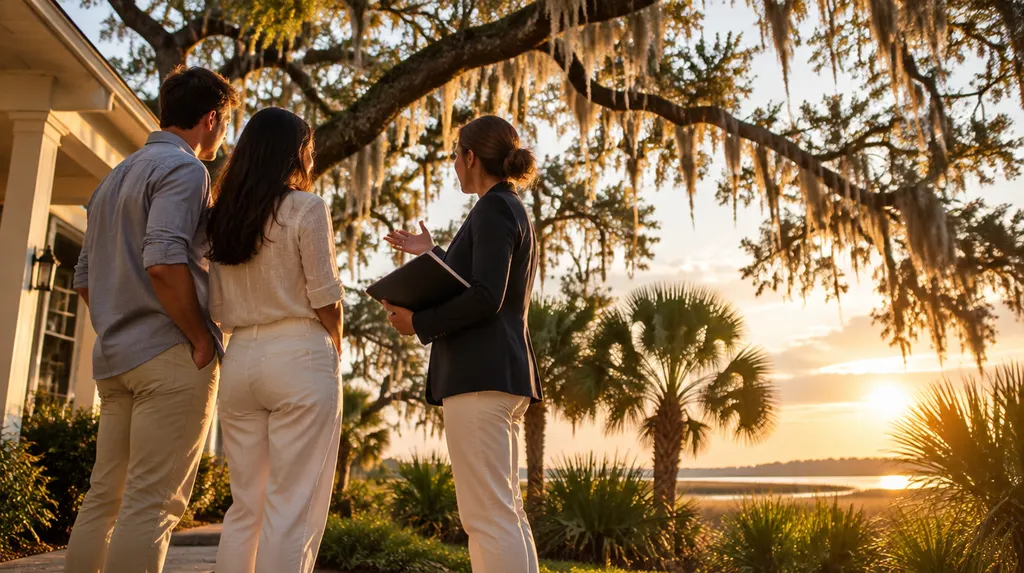 A mortgage broker explaining loan options to a young couple in Summerville, SC