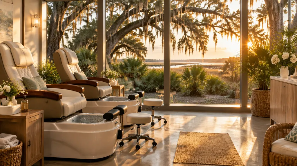 A pedicure spa chair in a clean salon in Summerville, SC