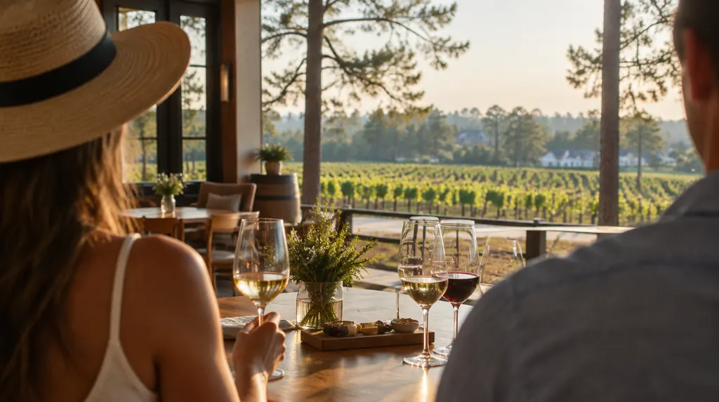 A vineyard tasting room with wine glasses in Sumter, SC